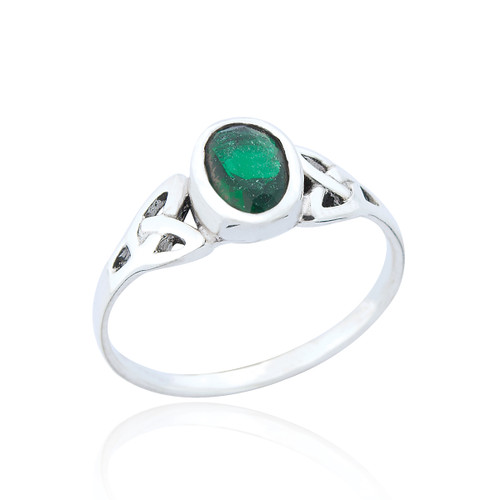 Saorla Emerald C.Z Celtic Ring - Silver