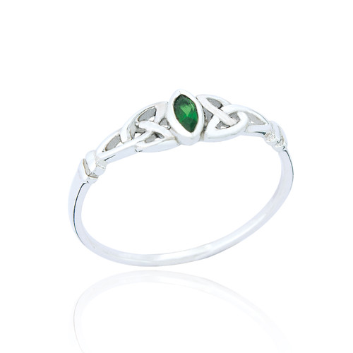 Tuiren Emerald C.Z Celtic Ring - Silver