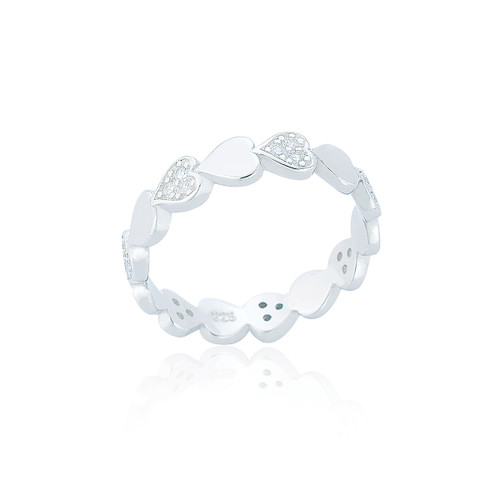 Zaha C.Z Heart Band Ring - Silver