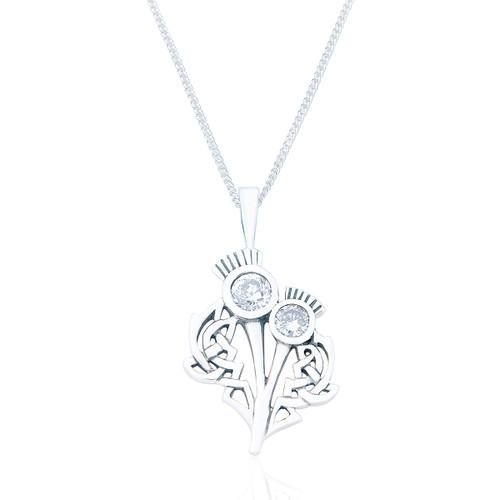 Murron Thistle Pendant & Chain - White C.Z