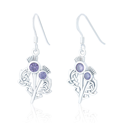 Murron Thistle Drop Earrings - Amethyst C.Z