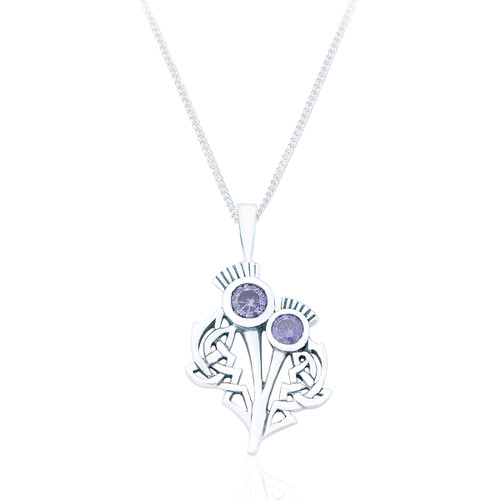 Murron Thistle Pendant & Chain - Amethyst C.Z