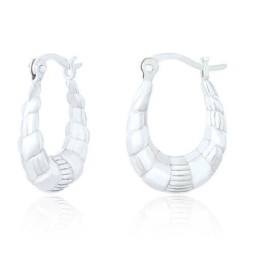 Viva Patterned Creole Hoop Earrings - Silver