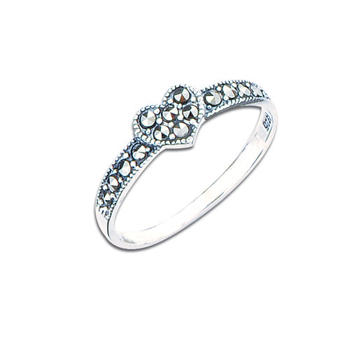 Merla Heart Marcasite Ring - Silver
