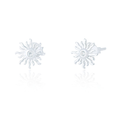 Solstice C.Z Sun Stud Earrings - Silver