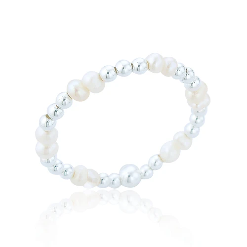 Nora Double Pearl Stretch Ring - Silver
