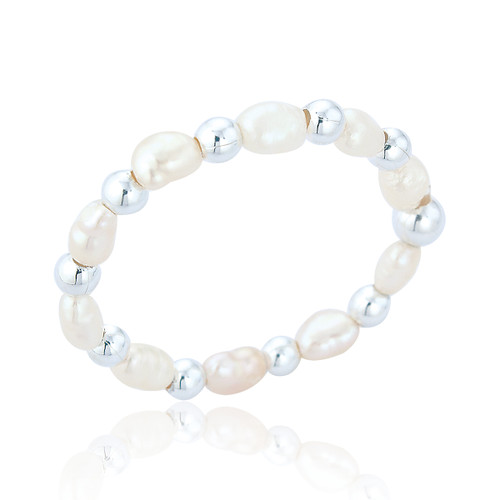Nora Pearl Bead Stretch Ring - Silver