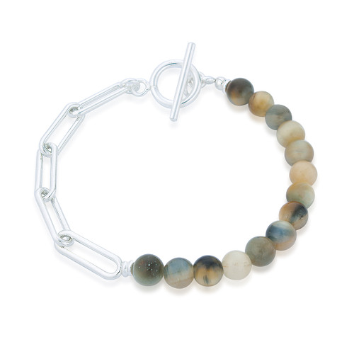 Marta Yellow Tiger Eye T-Bar Bracelet - Silver