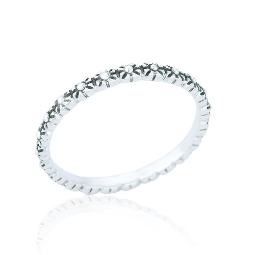 Tegan Flower Band Ring - Silver