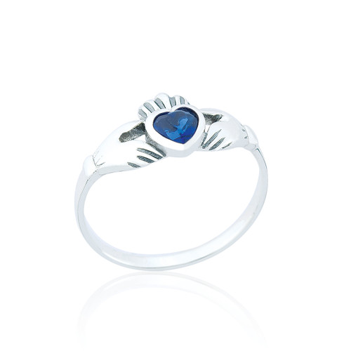 Olwen Claddagh Heart Ring - Sapphire C.Z