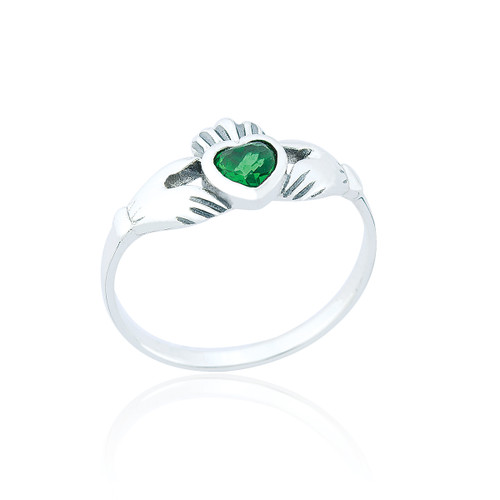 Olwen Claddagh Heart Ring - Emerald C.Z