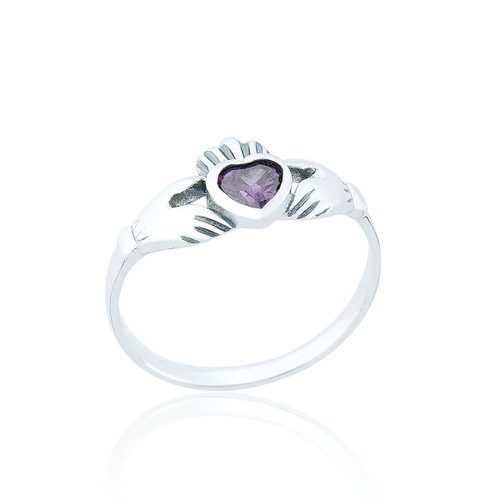 Olwen Claddagh Heart Ring - Amethyst C.Z