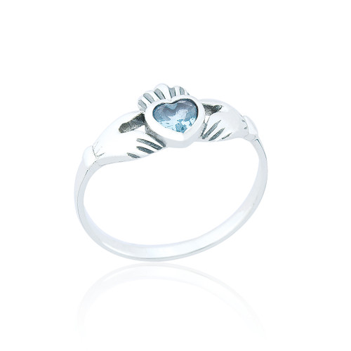 Olwen Claddagh Heart Ring - Aquamarine C.Z