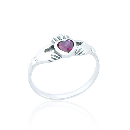 Olwen Claddagh Heart Ring - Ruby C.Z