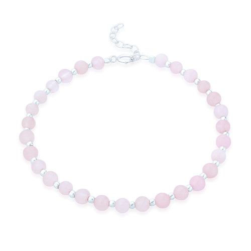 Clover Rose Quartz Bead Bracelet - Silver