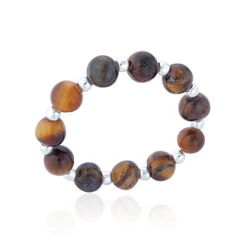 Clover Tiger's Eye Stretch Ring - Silver