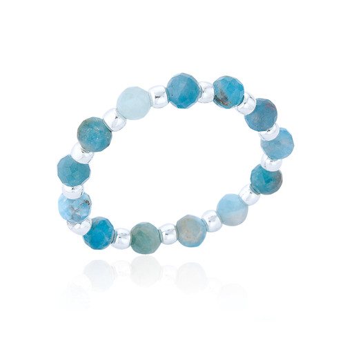 Clover Aqua Jade Stretch Ring - Silver