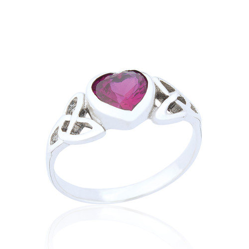 Enfys Celtic Heart Ring - Ruby C.Z