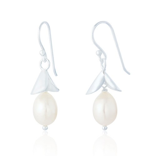 Muriel Pearl Drop Earrings - Silver