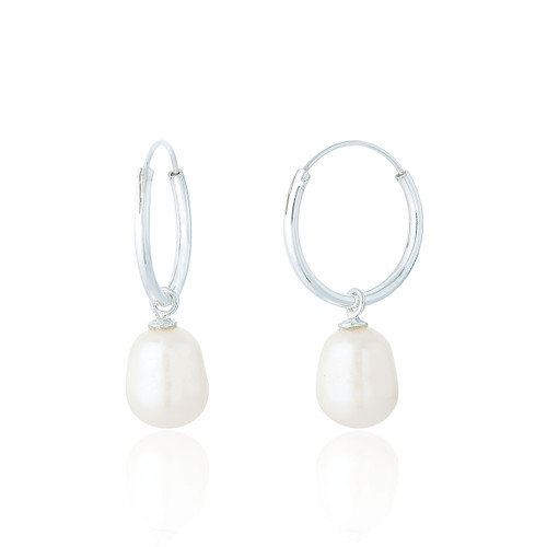 Muriel Pearl Hoop Earrings - Silver