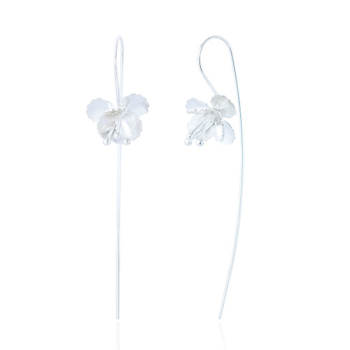 Muriel Long Stem Flower Earrings - Silver