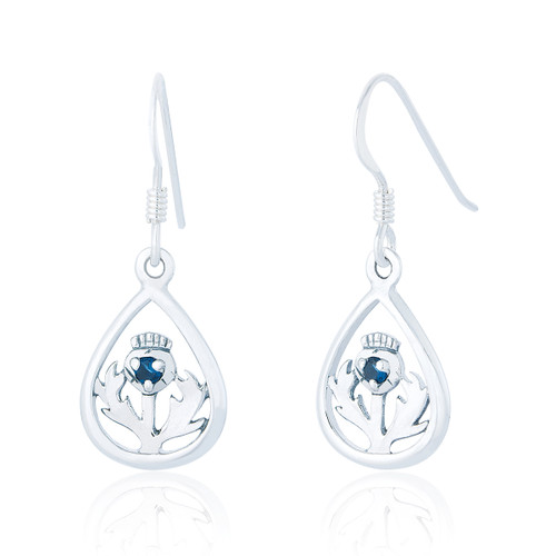 Maili Sapphire C.Z Thistle Drop Earrings - Silver