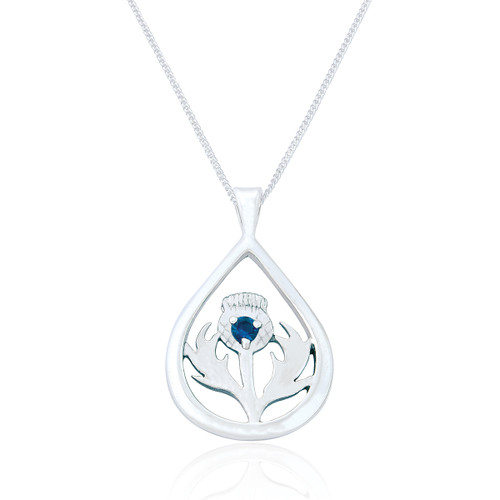 Maili Sapphire C.Z Thistle Pendant & Chain - Silver