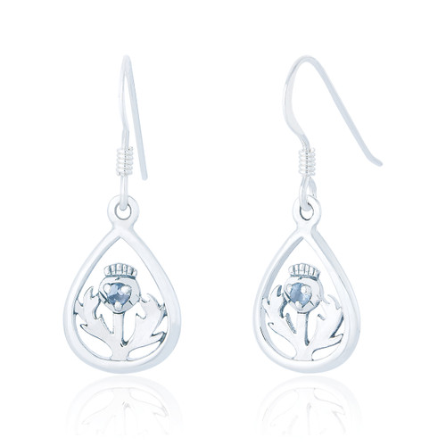 Maili Aquamarine C.Z Thistle Drop Earrings - Silver
