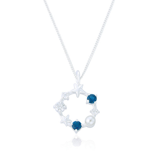 Isabelle Sapphire C.Z & Pearl Pendant & Chain - Silver