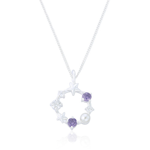 Isabelle Amethyst C.Z & Pearl Pendant & Chain - Silver