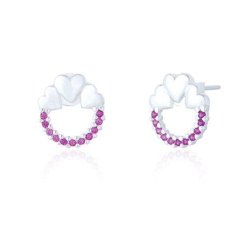 Scarlett Ruby C.Z Heart Stud Earrings - Silver