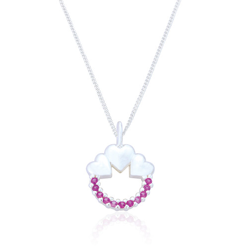 Scarlett Ruby C.Z Heart Pendant & Chain - Silver