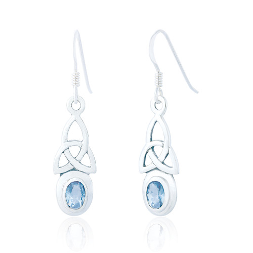 Meabh Aquamarine C.Z Trinity Drop Earrings - Silver
