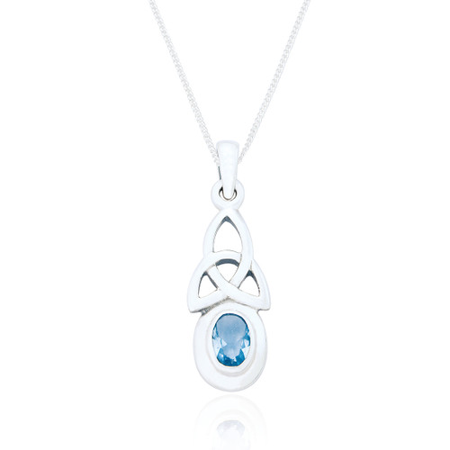 Meabh Aquamarine C.Z Trinity Pendant & Chain - Silver