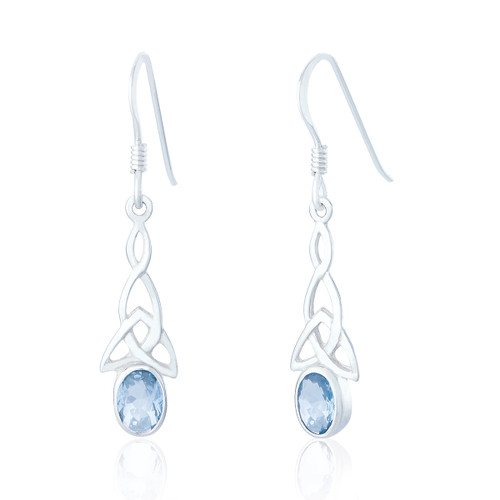 Treasa Aquamarine C.Z Trinity Drop Earrings - Silver