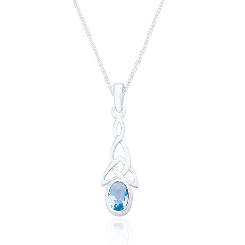 Treasa Aquamarine C.Z Trinity Pendant & Chain - Silver