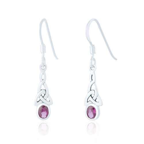 Cliona Ruby C.Z Celtic Drop Earrings - Silver