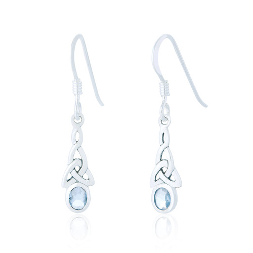 Cliona Aquamarine C.Z Celtic Drop Earrings - Silver