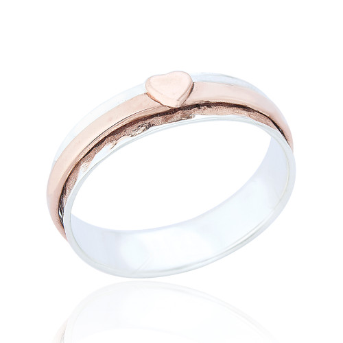 Gemma Heart Spinning Ring - Silver and Copper