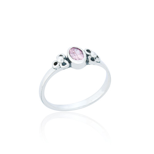 Annie Pink C.Z Girls Oval Ring - Silver (5 PACK)