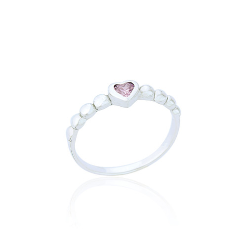 Annie Pink C.Z Girls Heart Bead Ring - Silver (5 PACK)