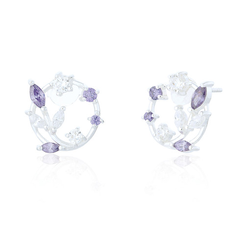 Elara Amethyst C.Z Earrings - Silver