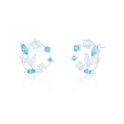 Elara Aquamarine C.Z Earrings - Silver