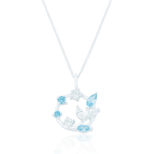 Elara Aquamarine C.Z Pendant & Chain - Silver