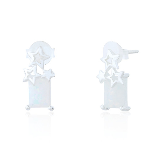 Livia White Opal Star Drop Earrings - Silver