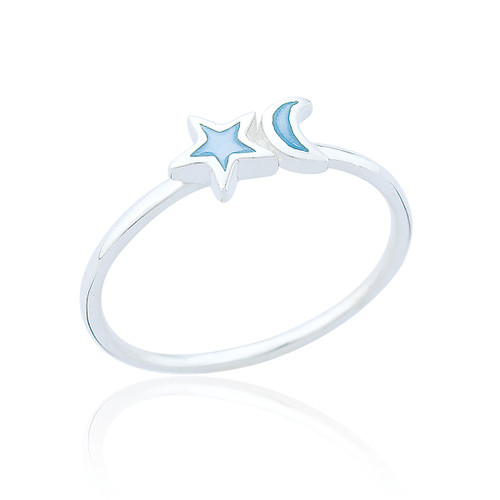 Lira Moon & Star Ring - Blue Mother of Pearl