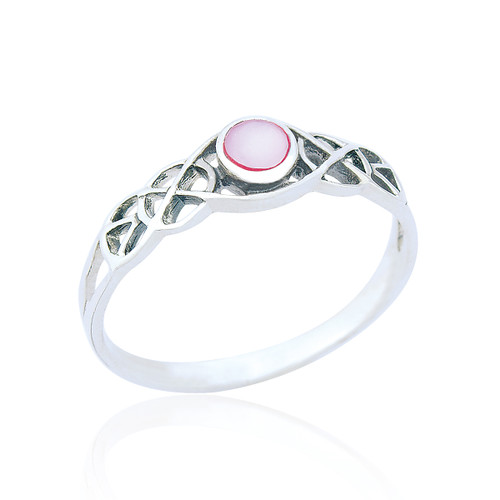 Lira Celtic Braid Ring - Pink Mother of Pearl