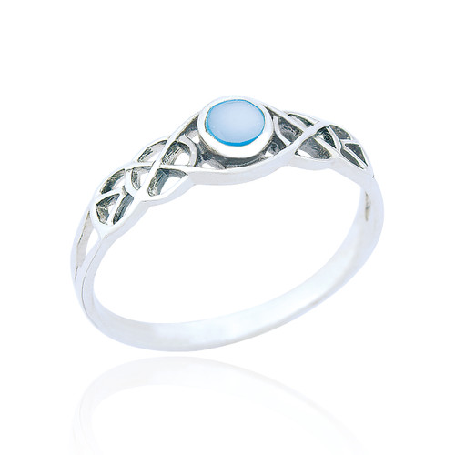 Lira Celtic Braid Ring - Blue Mother of Pearl