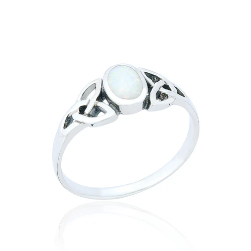 Eirian White Opal Celtic Ring - Silver