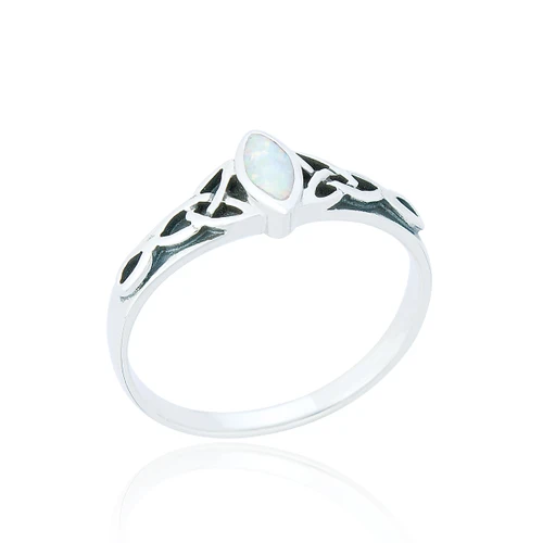 Siofra White Opal Celtic Ring - Silver